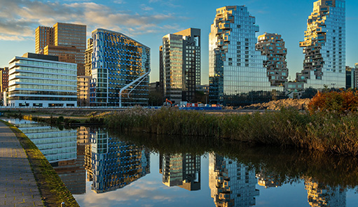 Skyline view of Amsterdam Zuidas in the Netherlands